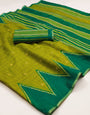 Denouement Mehndi Printed Cotton Silk Saree With Supernal Blouse Piece
