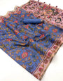 Angelic Blue Printed Cotton Silk Saree With Enthralling Blouse Piece