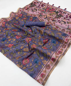 Preferable Lavender Printed Cotton Silk Saree With Refreshing Blouse Piece