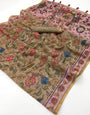 Flamboyant Dark Beige Printed Cotton Silk Saree With Imaginative Blouse Piece