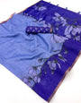 Delightful Blue Printed Cotton Silk Saree With Adorable Blouse Piece