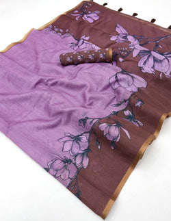 Staring Lavender Printed Cotton Silk Saree With Luxuriant Blouse Piece