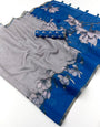 Symmetrical Grey Printed Cotton Silk Saree With Effulgent Blouse Piece