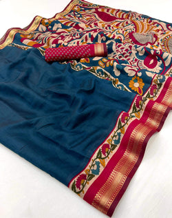 Nebula Navy Blue Printed Mul Cotton Saree With Splendiferous Blouse Piece