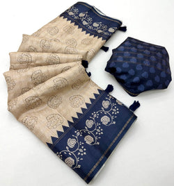 Classy Beige Printed Tussar Silk Saree With Beauteous Blouse Piece