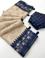 Classy Beige Printed Tussar Silk Saree With Beauteous Blouse Piece