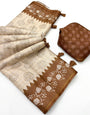 Inimitable Beige Printed Tussar Silk Saree With Transcendent Blouse Piece