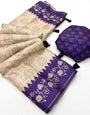 Blooming Beige Printed Tussar Silk Saree With Tremendous Blouse Piece