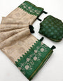 Lagniappe Beige Printed Tussar Silk Saree With Whimsical Blouse Piece