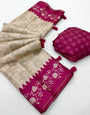 Petrichor Beige Printed Tussar Silk Saree With Demanding Blouse Piece