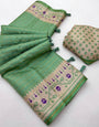 Vibrant Pista Printed Tussar Silk Saree With Splendiferous Blouse Piece