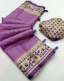 Improbable Lavender Printed Tussar Silk Saree With Gleaming Blouse Piece