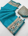 Imbrication Firozi Printed Tussar Silk Saree With Prodigal Blouse Piece