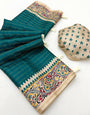 Quixotic Rama Printed Tussar Silk Saree With Invaluable Blouse Piece