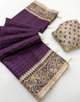 Girlish Purple Printed Tussar Silk Saree With Hypnotic Blouse Piece