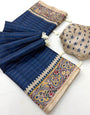 Diaphanous Blue Printed Tussar Silk Saree With Lovely Blouse Piece