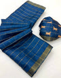 Beguiling Blue Printed Tussar Silk Saree With Unique Blouse Piece