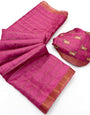 Admirable Pink Printed Tussar Silk Saree With Flamboyant Blouse Piece