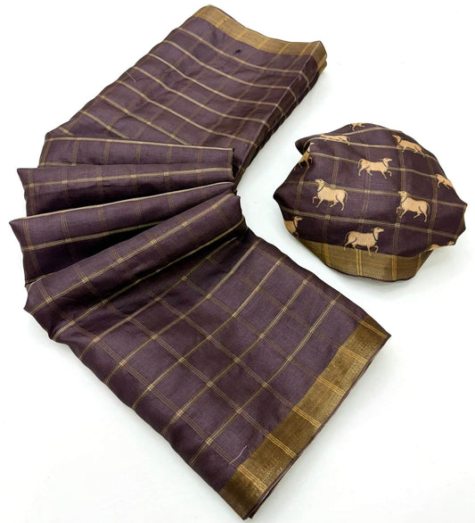 Capricious Wine Printed Tussar Silk Saree With Seraphic Blouse Piece