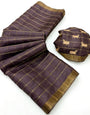 Capricious Wine Printed Tussar Silk Saree With Seraphic Blouse Piece