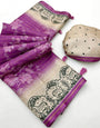 Winsome Purple Printed Tussar Silk Saree With Lustrous Blouse Piece