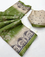 Jazzy Green Printed Tussar Silk Saree With Efflorescence Blouse Piece