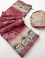 Bewitching Pink Printed Tussar Silk Saree With Outstanding Blouse Piece