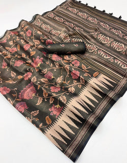 Enigmatic Black Printed Cotton Silk Saree With Vivacious Blouse Piece