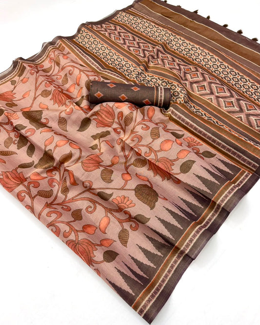 Inimitable Pink Printed Cotton Silk Saree With Fancifull Blouse Piece