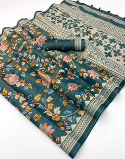 Lagniappe Rama Printed Cotton Silk Saree With Sempiternal Blouse Piece