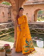 Sophisticated Mustard Pure Munga Cotton Silk Saree With Diaphanous Blouse Piece