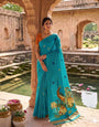 Verdant Firozi Pure Munga Cotton Silk Saree With Gratifying Blouse Piece