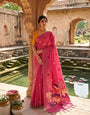 Artistic Dark Pink Pure Munga Cotton Silk Saree With Phenomenal Blouse Piece
