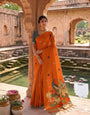 Enamoring Orange Pure Munga Cotton Silk Saree With Classy Blouse Piece