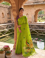 Embellished Green Pure Munga Cotton Silk Saree With Delectable Blouse Piece