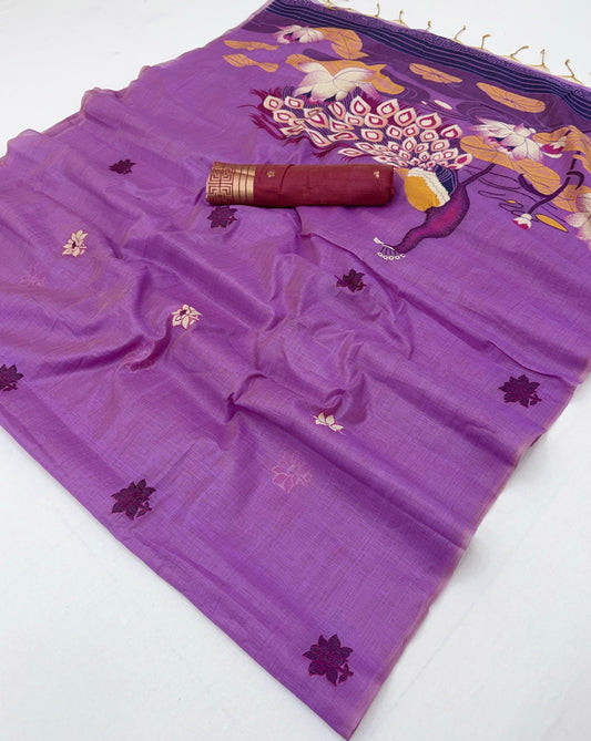 Inspiring Lavender Pure Munga Cotton Silk Saree With Exuberant Blouse Piece