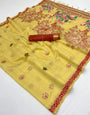 Felicitous Yellow Pure Munga Cotton Silk Saree With Enticing Blouse Piece