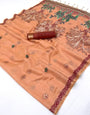 Ailurophile Peach Pure Munga Cotton Silk Saree With Splendorous Blouse Piece
