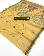 Panoply Beige Pure Munga Cotton Silk Saree With Twirling Blouse Piece