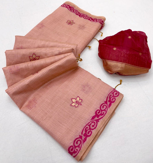 Demanding Pink Pure Munga Cotton Silk Saree With Elegant Blouse Piece