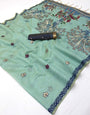 Stunner Sea Green Pure Munga Cotton Silk Saree With Evanescent Blouse Piece
