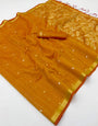 Adoring Mustard Pure Munga Cotton Saree With Engrossing Blouse Piece