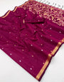 Ineffable Wine Pure Munga Cotton Saree With Ethereal Blouse Piece