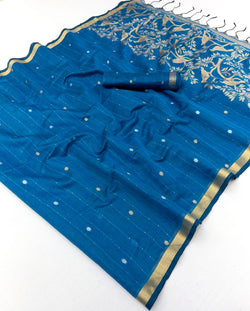 Capricious Blue Pure Munga Cotton Saree With Propinquity Blouse Piece