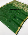 Transcendent Dark Green Pure Munga Cotton Saree With Groovy Blouse Piece
