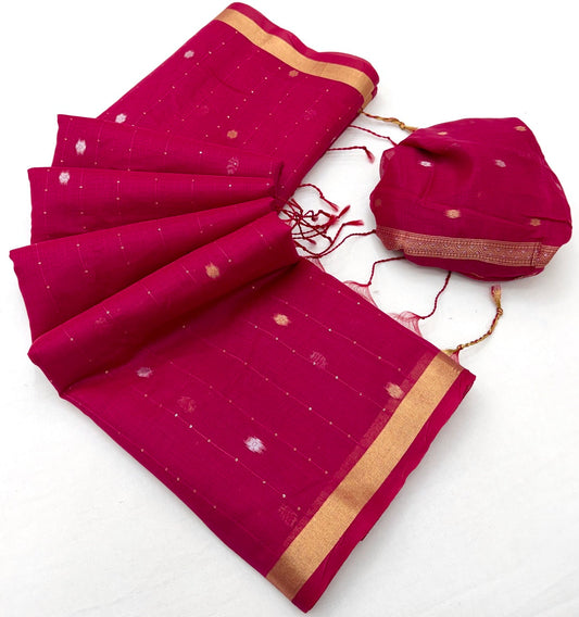 Dulcet Dark Pink Pure Munga Cotton Saree With Desultory Blouse Piece