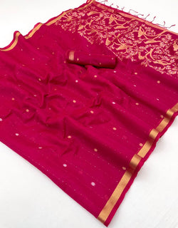 Dulcet Dark Pink Pure Munga Cotton Saree With Desultory Blouse Piece