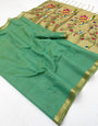Ravishing Green Linen Silk Paithani Saree With Imbrication Blouse Piece