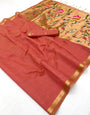 Ornate Peach Linen Silk Paithani Saree With Luminous Blouse Piece