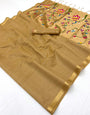 Prominent Dark Beige Linen Silk Paithani Saree With Blissful Blouse Piece